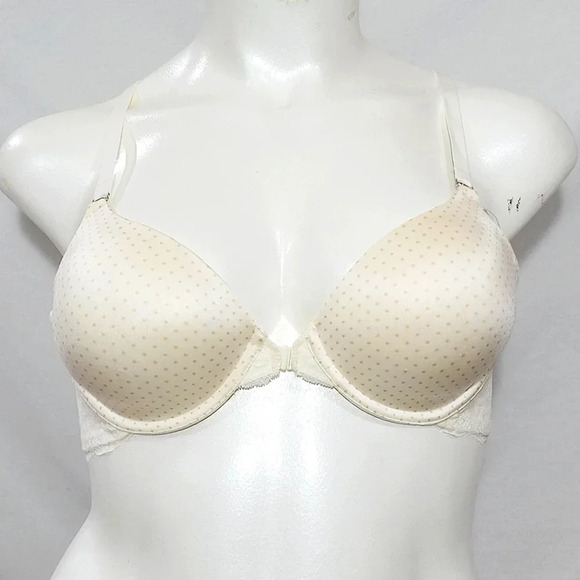 38D Maidenform 7112 Front Close Lace Trim UW Bra Ivory with Nude Dots NWT - Picture 1 of 3